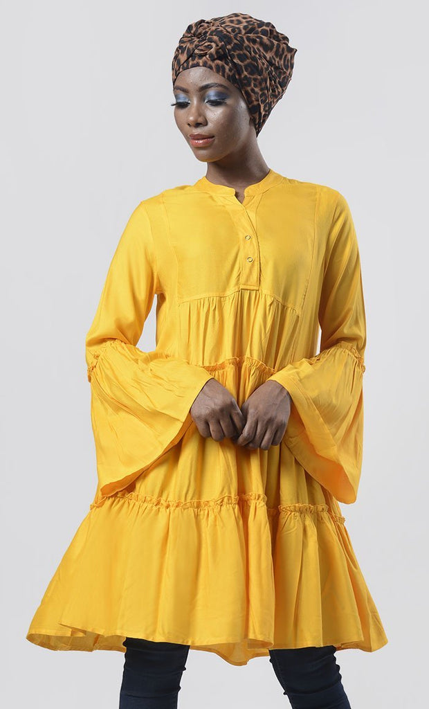 Tiered Yellow Everyday Wear Soft, Breathable Cool Tunic - EastEssence.com