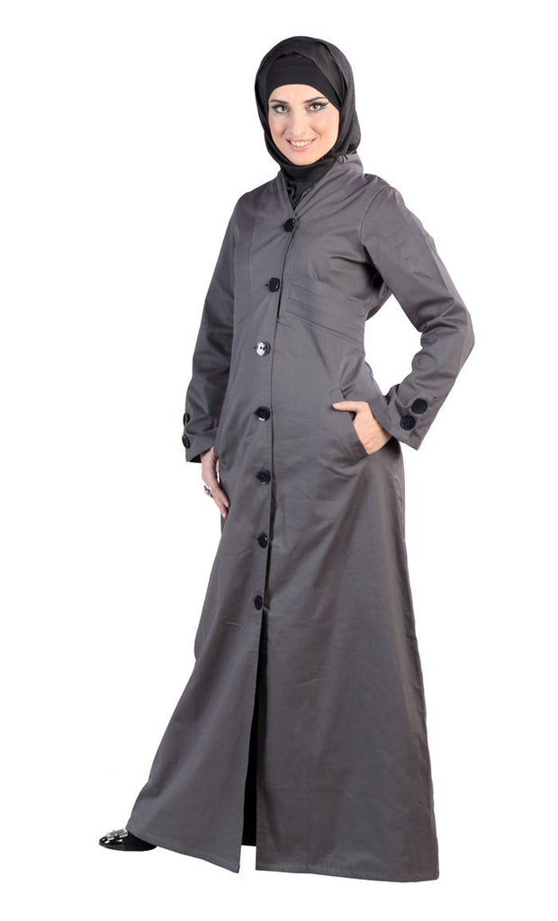 Trench Coat Style Button Down Abaya Dress - EastEssence.com