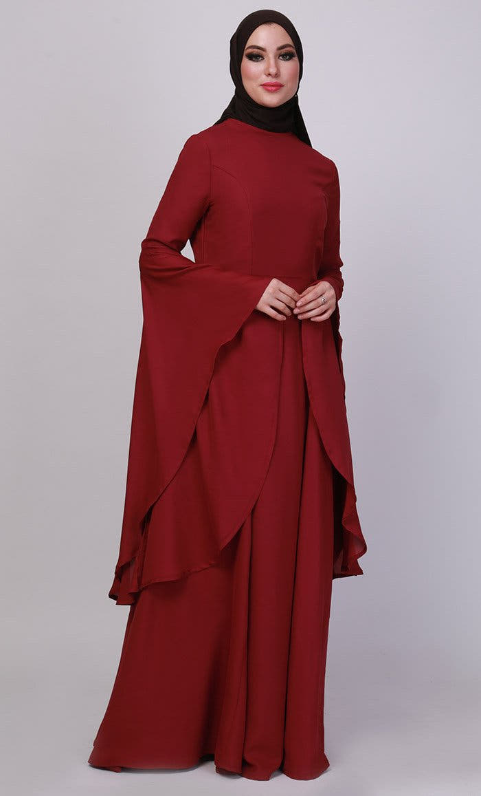 Abaya rouge paprika à manches trompette