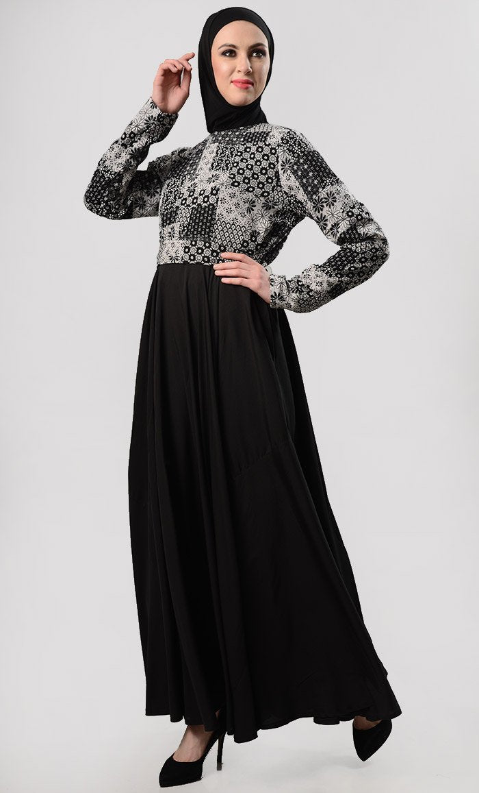 Turkish Style Mix-Up Everyday Abaya-Black - EastEssence.com