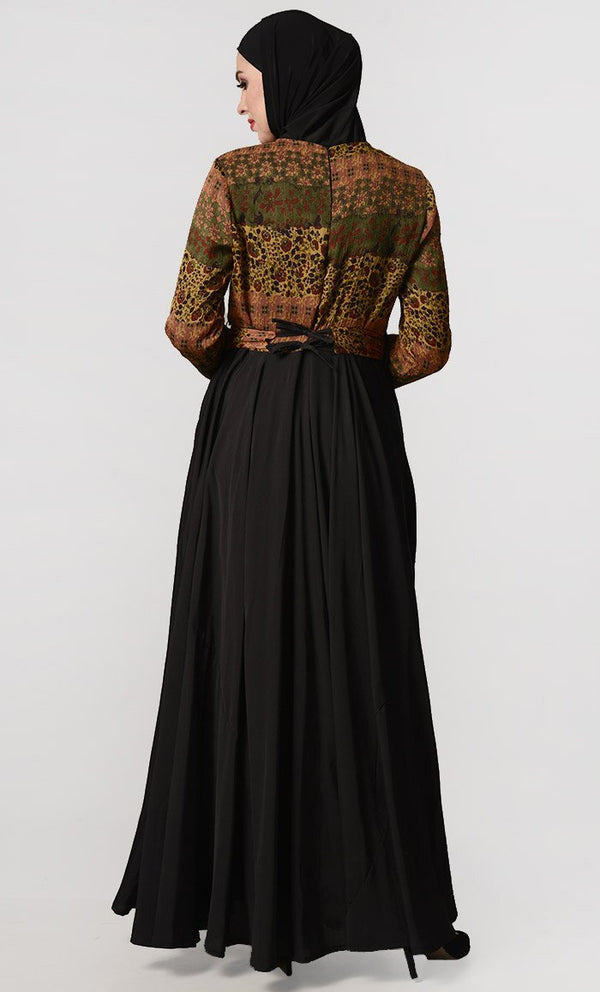 Turkish Style Multi Print Everyday Abaya-Black - EastEssence.com