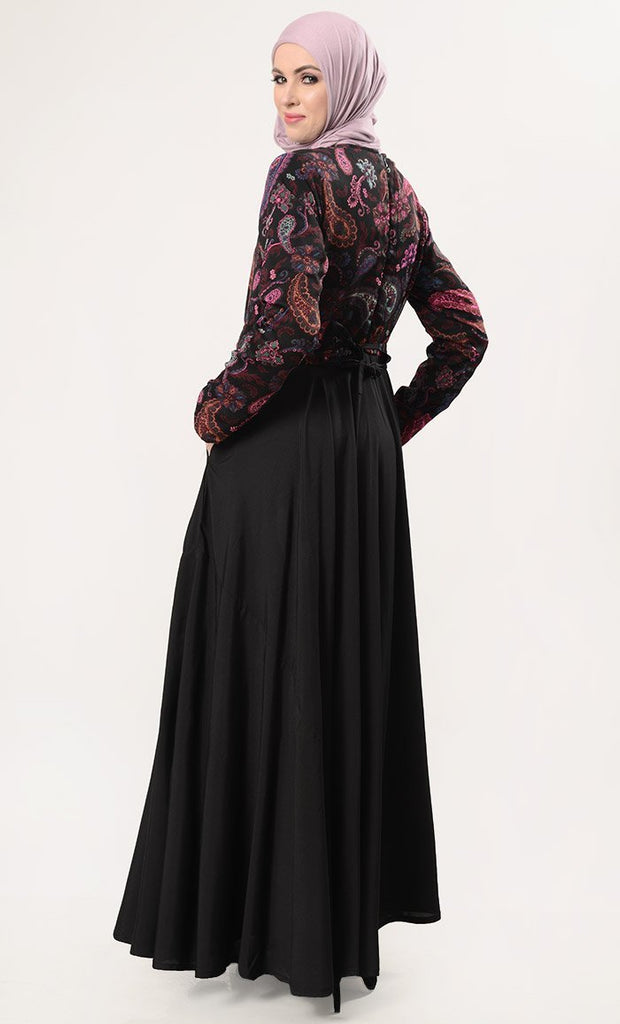 Turkish Style Paisley Everyday Abaya-Black - EastEssence.com