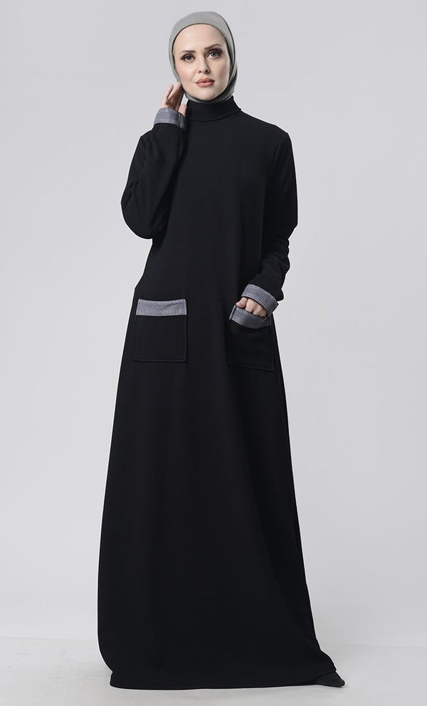 Turtleneck Basic Abaya With Pockets