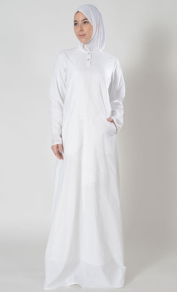 Twinned button A line Hajj Umrah Abaya dress - EastEssence.com