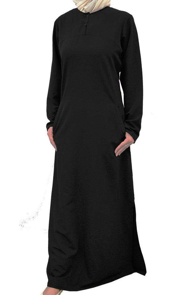 Two Botton Detail A Line School Uniform Abaya Dress (Navy) - EastEssence.com