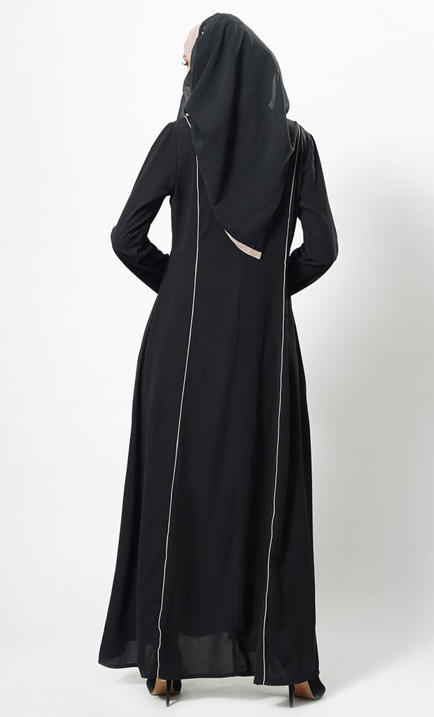 Two Tone Flared Panels Abaya Dress And Hijab Set - EastEssence.com