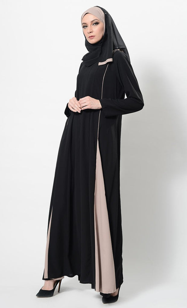Two Tone Flared Panels Abaya Dress And Hijab Set - EastEssence.com