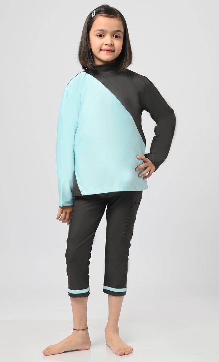 UV Rays Protected Contrasted Girl's Swimsuit - 2Pc Set - EastEssence.com