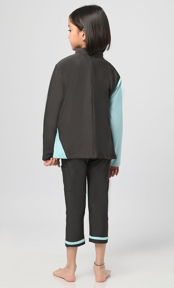 UV Rays Protected Contrasted Girl's Swimsuit - 2Pc Set - EastEssence.com