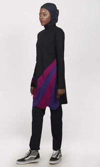 UV Resistant Black Multi Paneled 3Pc Swimwear Burkini - EastEssence.com