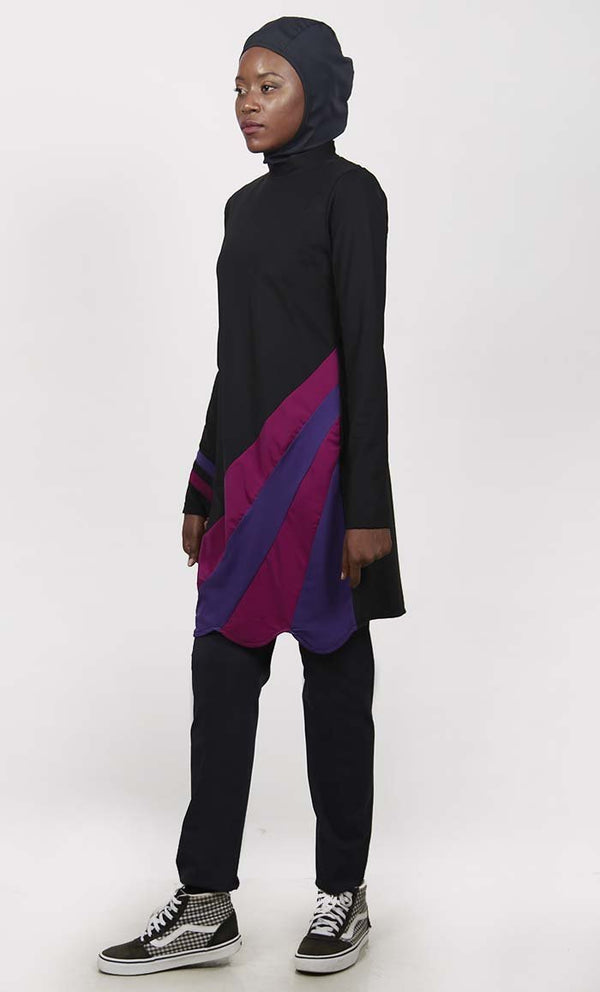 UV Resistant Black Multi Paneled 3Pc Swimwear Burkini - EastEssence.com