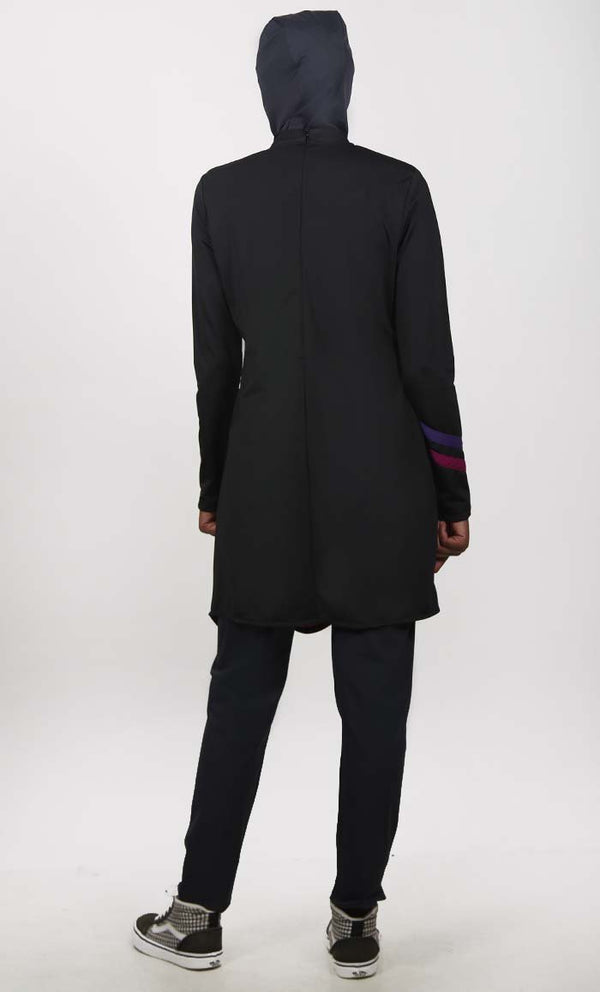 UV Resistant Black Multi Paneled 3Pc Swimwear Burkini - EastEssence.com