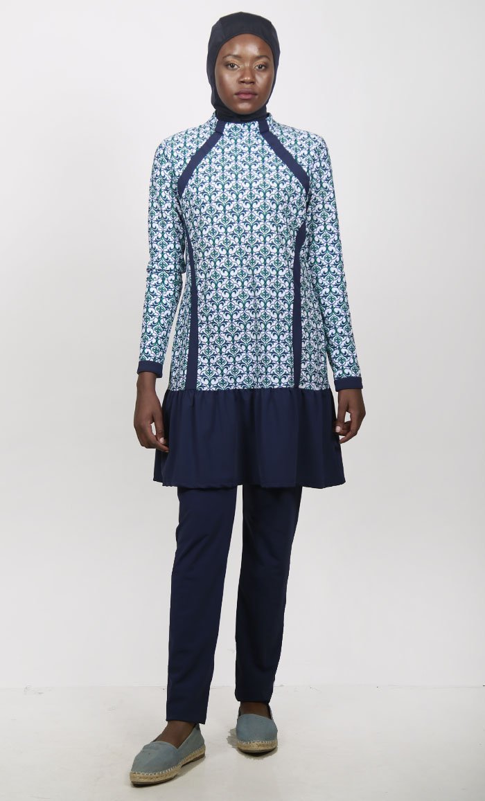 UV Resistant Blue Trefle Printed 3Pc Swimwear Burkini - EastEssence.com