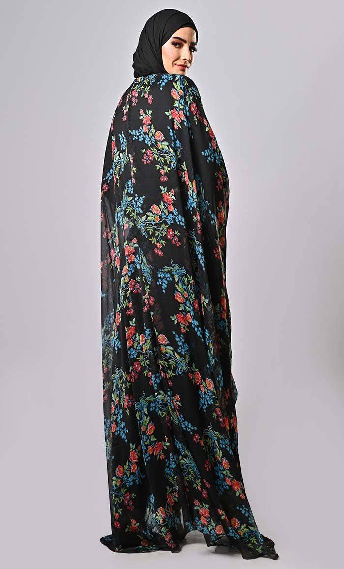Versatile floral printed kaftan abaya