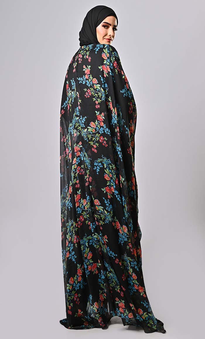 Versatile floral printed kaftan abaya