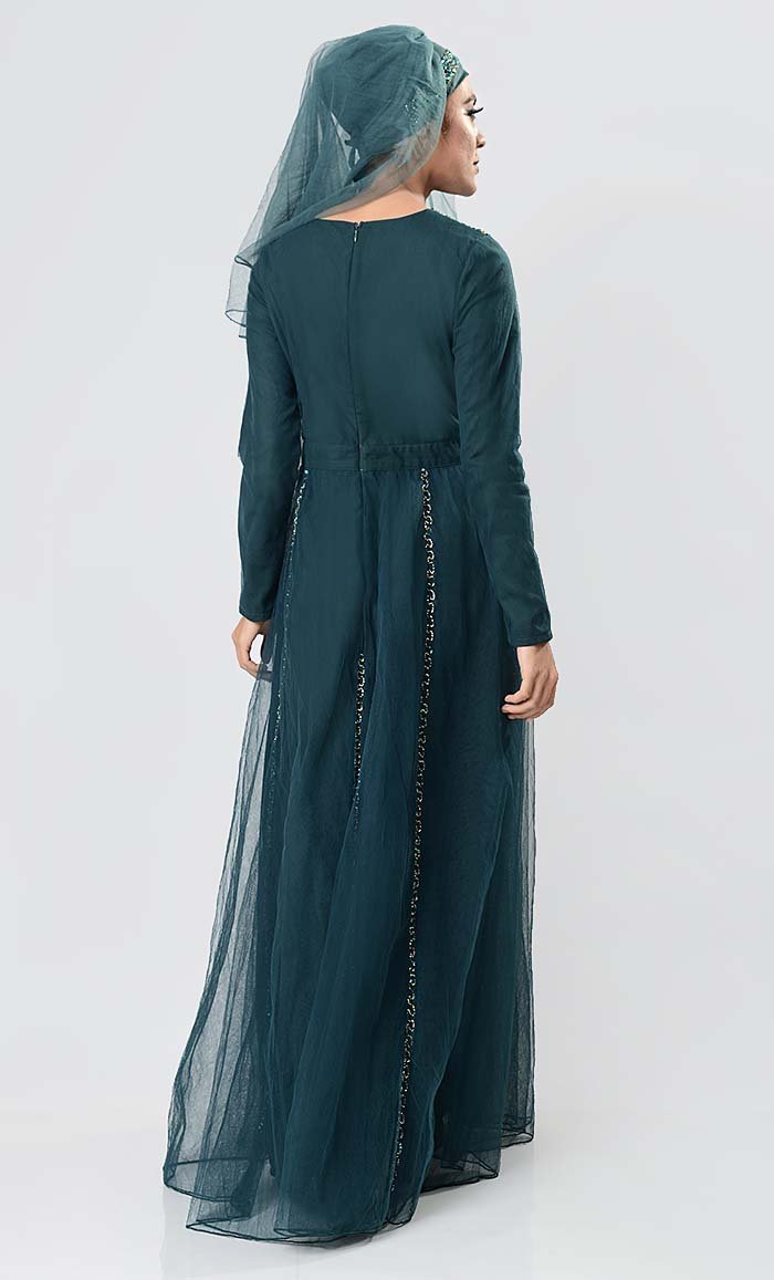 Walk with Class Embroidered Abaya Dress- Bottle Green - EastEssence.com