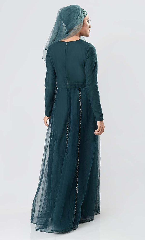 Walk with Class Embroidered Abaya Dress- Bottle Green - EastEssence.com