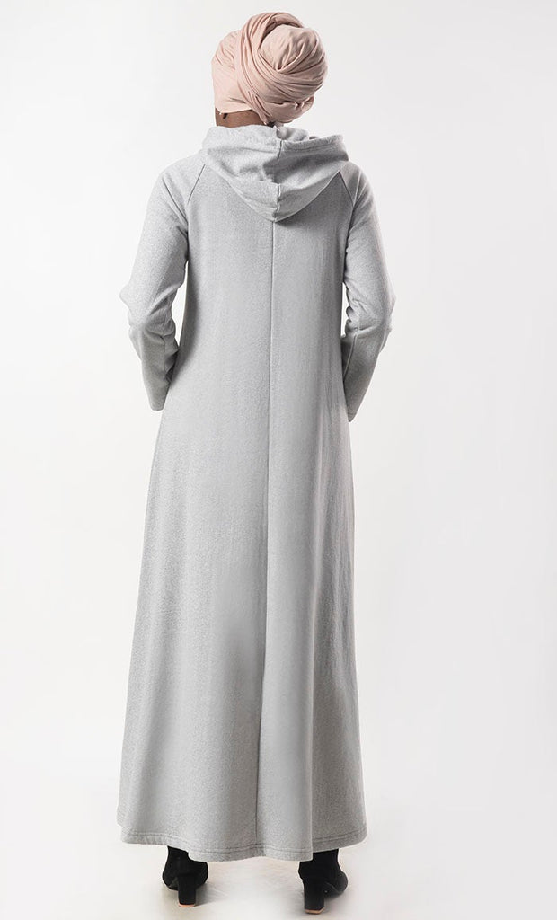 Warm Fleece Hoody Abaya With Pockets - EastEssence.com