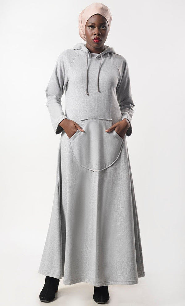 Warm Fleece Hoody Abaya With Pockets - EastEssence.com