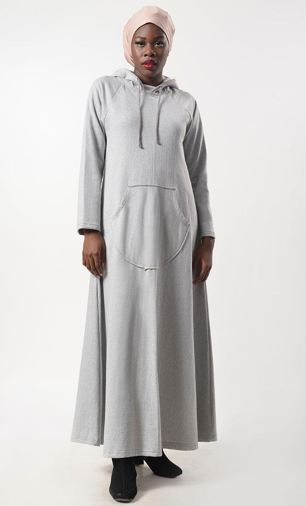 Warm Fleece Hoody Abaya With Pockets - EastEssence.com