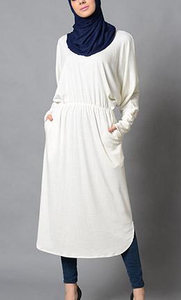 White Cotton Long Tunic-Final Sale - EastEssence.com