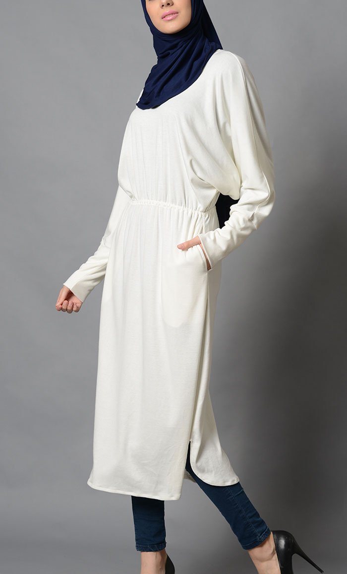 White Cotton Long Tunic-Final Sale - EastEssence.com