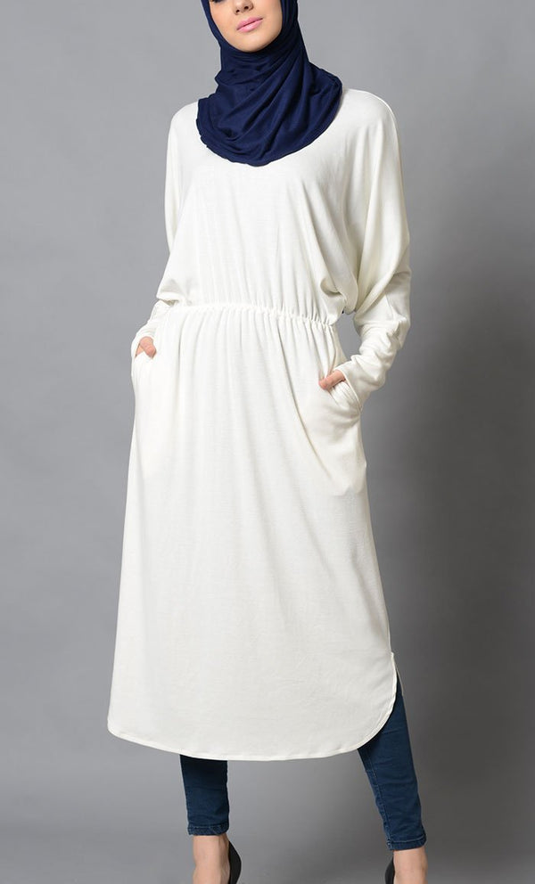 White Cotton Long Tunic-Final Sale - EastEssence.com