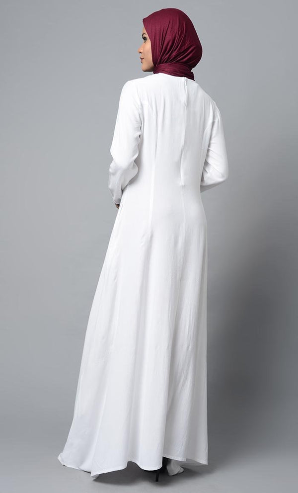 White Front Embroideried Abaya Dress