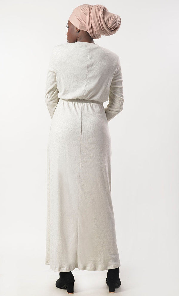 White Jersey Drawstring Attached Abaya - EastEssence.com