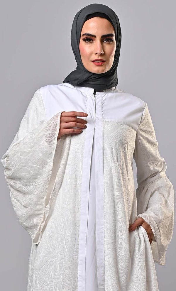 White Korean Shimmer Fabric Abayas Infusing Tradition with Contemporary Sparkle - EastEssence.com