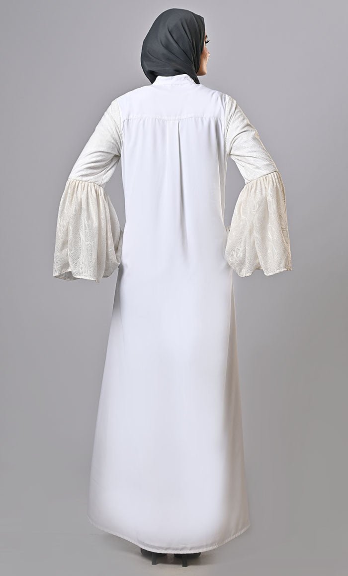 White Korean Shimmer Fabric Abayas Infusing Tradition with Contemporary Sparkle - EastEssence.com