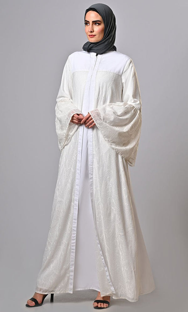 White Korean Shimmer Fabric Abayas Infusing Tradition with Contemporary Sparkle - EastEssence.com