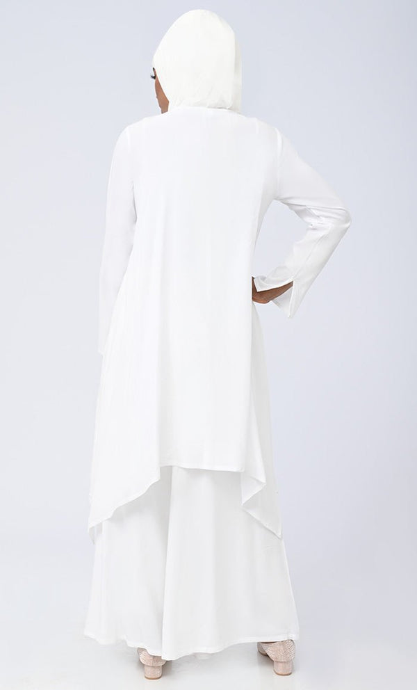 White Modest Islamic Embroidered Set With Hijab And Pockets - EastEssence.com
