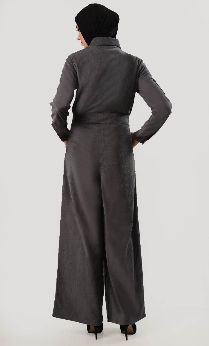Wide Leg Utility Corduroy Jumpsuit - EastEssence.com