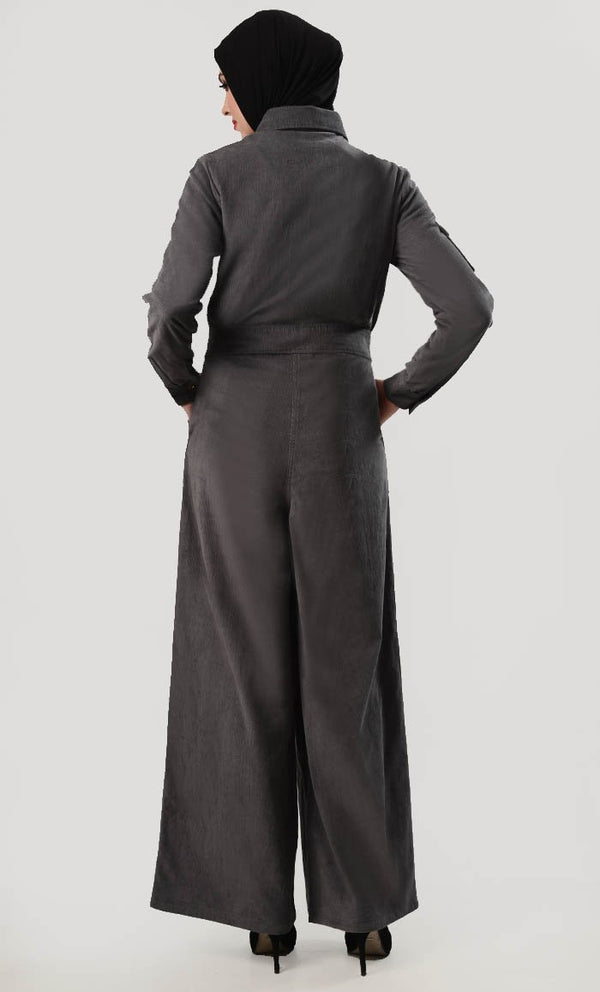 Wide Leg Utility Corduroy Jumpsuit - EastEssence.com