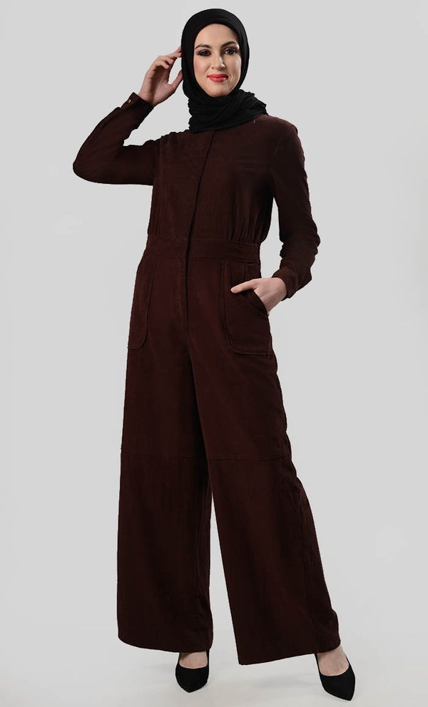 Wide Leg Utility Corduroy Jumpsuit - EastEssence.com