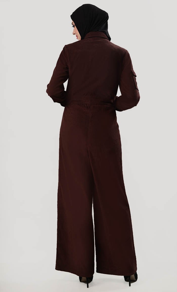 Wide Leg Utility Corduroy Jumpsuit - EastEssence.com