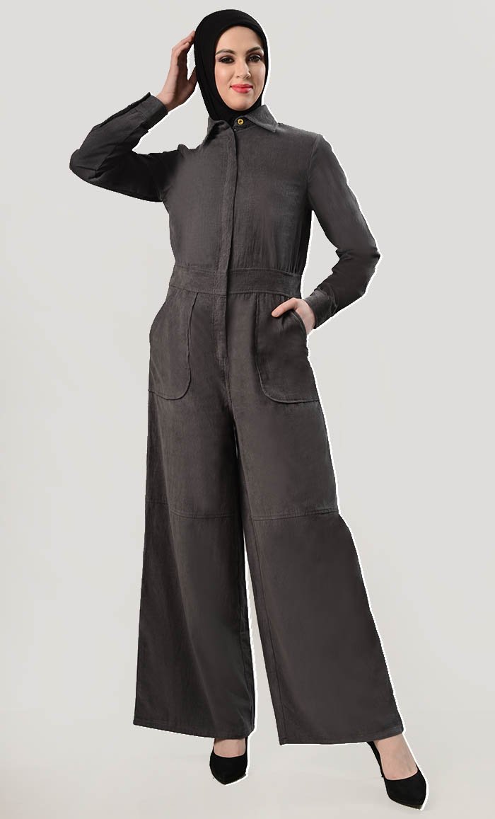Wide Leg Utility Corduroy Jumpsuit - EastEssence.com