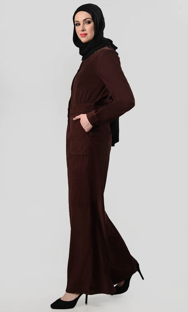 Wide Leg Utility Corduroy Jumpsuit - EastEssence.com