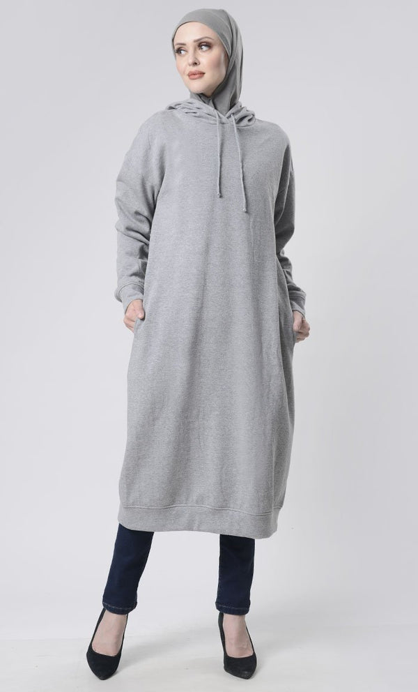 Winter Fleece Everyday Long Hoodie With Pockets - EastEssence.com