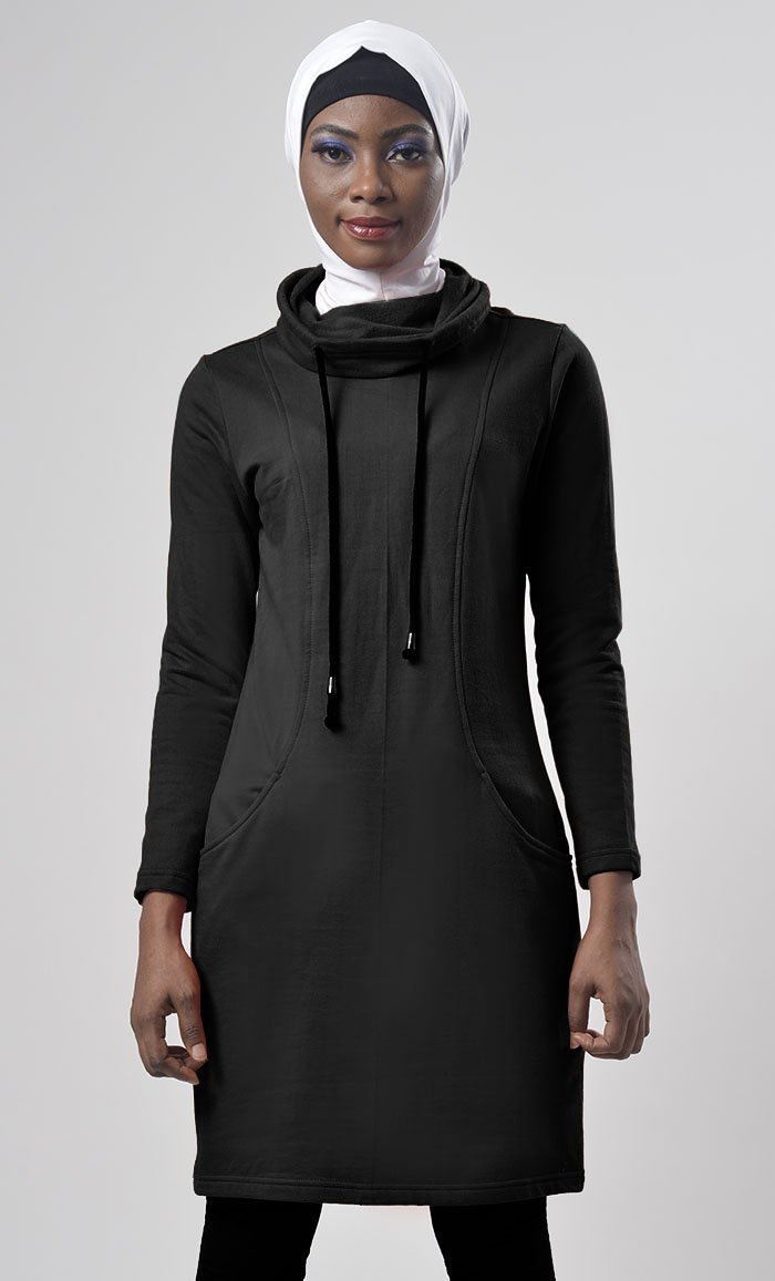 Winter Fleece Rolled Up Collar Hoodie - EastEssence.com