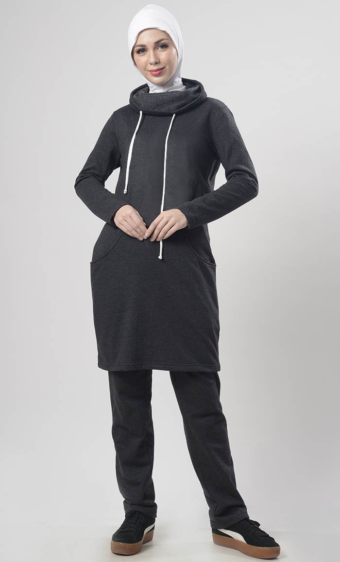 Winter Fleece Rolled Up Collar Hoodie - EastEssence.com
