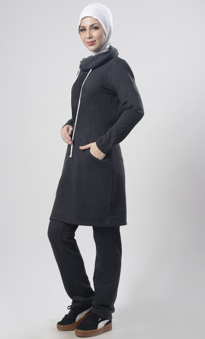 Winter Fleece Rolled Up Collar Hoodie - EastEssence.com