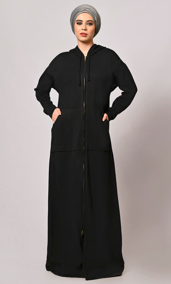 Black Fleece Hooded Abaya