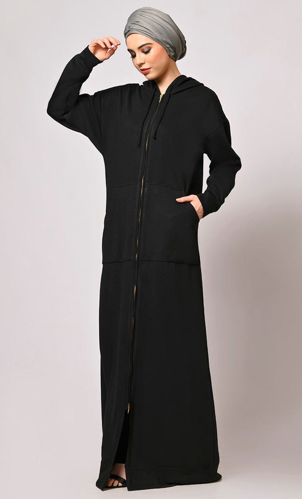 Black Fleece Hooded Abaya