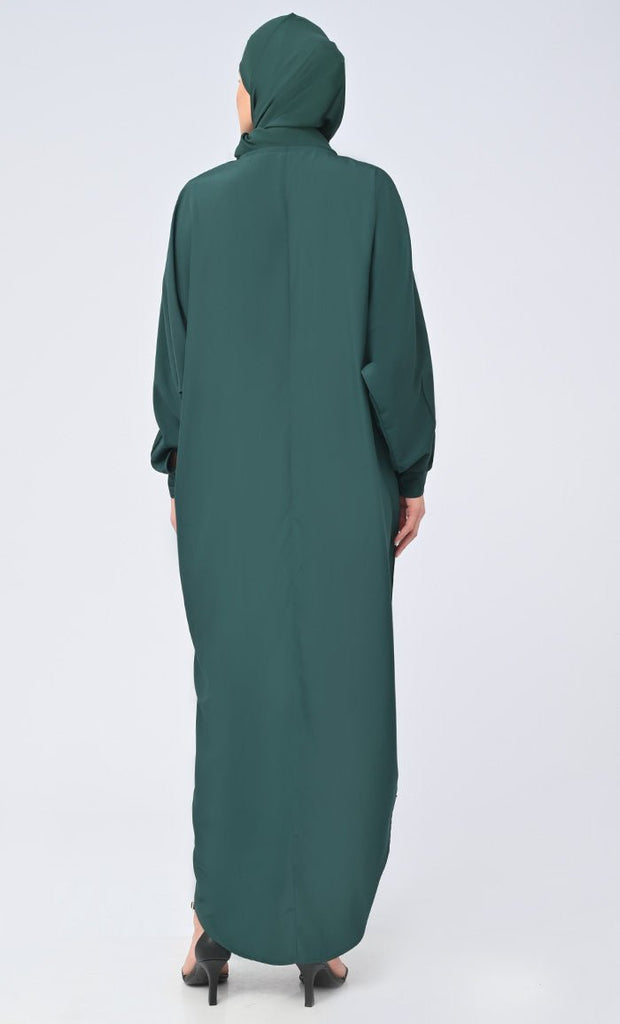 Women Islamic Umbrella Cut Kashibo Hidden Button Down Abaya - EastEssence.com