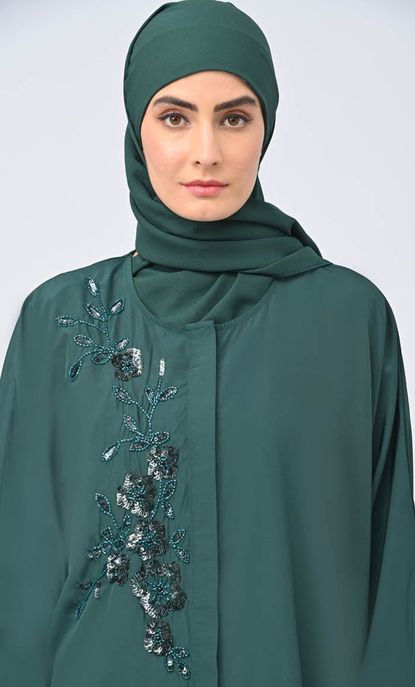 Women Islamic Umbrella Cut Kashibo Hidden Button Down Abaya - EastEssence.com