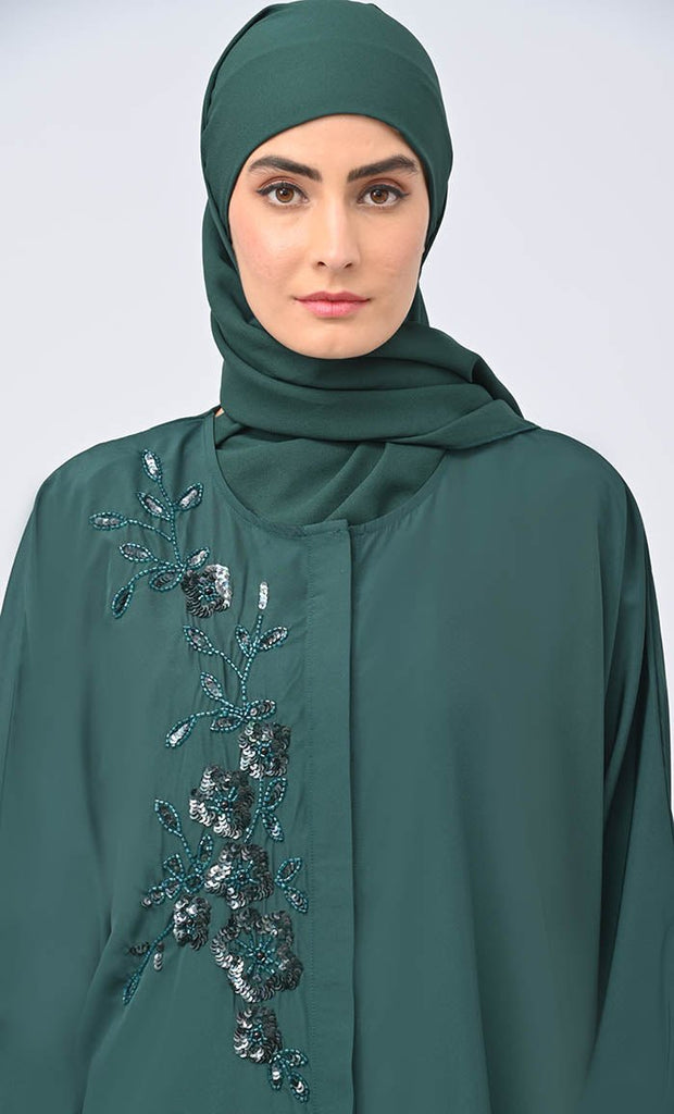 Women Islamic Umbrella Cut Kashibo Hidden Button Down Abaya - EastEssence.com