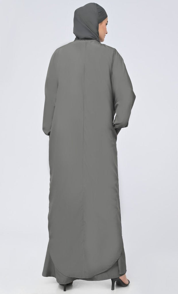 Women Modest Islamic Umbrella Cut Kashibo Hidden Button Down Abaya - EastEssence.com