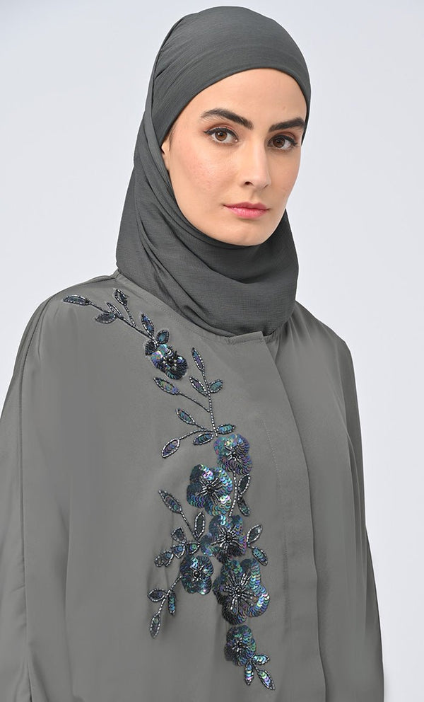Women Modest Islamic Umbrella Cut Kashibo Hidden Button Down Abaya - EastEssence.com